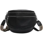 Women Fashion Double Layer Zipper Design Wide Straps Solid Color PU Chest Bag - Image 6