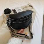 Women Fashion Double Layer Zipper Design Wide Straps Solid Color PU Chest Bag - Image 7