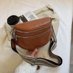 Women Fashion Double Layer Zipper Design Wide Straps Solid Color PU Chest Bag - Image 8