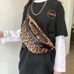 Women Fashion Zipper Design Leopard Pattern PU Chest Bag