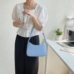 Women Fashion Basic Zipper Design Solid Color PU Underarm Bag - Image 2