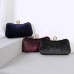 Women Vintage Chic Pearl Rhinestone Embellished Velvet Evening Bag - Image 2