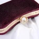 Women Vintage Chic Pearl Rhinestone Embellished Velvet Evening Bag - Image 4