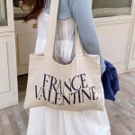 Fashion Women Simple Letter Valentine Large-Capacity Canvas Tote Bag