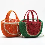 Women Fashion Simple Watermelon Orange Shape One Shoulder Handle Woven Bag