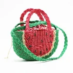 Women Fashion Simple Watermelon Orange Shape One Shoulder Handle Woven Bag - Image 2