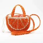 Women Fashion Simple Watermelon Orange Shape One Shoulder Handle Woven Bag - Image 3