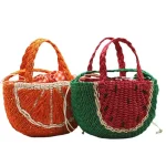 Women Fashion Simple Watermelon Orange Shape One Shoulder Handle Woven Bag - Image 4