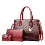 3 In 1 Women Fashion Crocodile Embossed Tote Bag Three Piece Set - Image 6