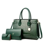 3 In 1 Women Fashion Crocodile Embossed Tote Bag Three Piece Set - Image 7