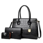 3 In 1 Women Fashion Crocodile Embossed Tote Bag Three Piece Set - Image 8