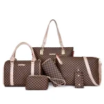 6 In 1 Women Fashion Large-Capacity Plaid Printed Shoulder Bag Wallet Set - Image 6
