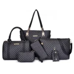 6 In 1 Women Fashion Large-Capacity Plaid Printed Shoulder Bag Wallet Set - Image 7