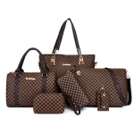 6 In 1 Women Fashion Large-Capacity Plaid Printed Shoulder Bag Wallet Set - Image 8