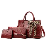 3 In 1 Women Fashion Crocodile Solid PU Tote Bag Three-Piece Set - Image 7