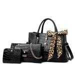 3 In 1 Women Fashion Crocodile Solid PU Tote Bag Three-Piece Set - Image 8