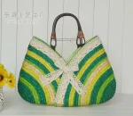 Women Fashion Multicolor Wheat Straw Machine Woven Tote Bag - Image 3