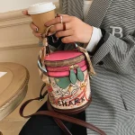 Women Fashion Bear Doodle Cylinder Bag - Image 3