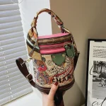 Women Fashion Bear Doodle Cylinder Bag - Image 6