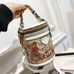 Women Fashion Bear Doodle Cylinder Bag - Image 8