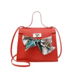 Litchi Pattern Ribbon Bow Decor Crossbody Bag