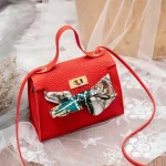 Litchi Pattern Ribbon Bow Decor Crossbody Bag - Image 2