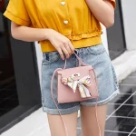 Litchi Pattern Ribbon Bow Decor Crossbody Bag - Image 5