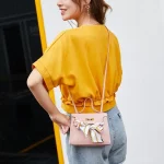 Litchi Pattern Ribbon Bow Decor Crossbody Bag - Image 6